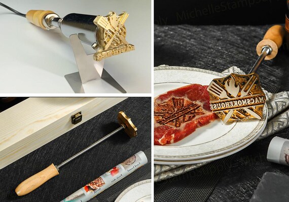 Ferro Personalizzato Per Hamburger E Bistecca - Marchio In Ottone Per Barbecue, Pane, Legno E Pelle - Personalizzabile Con Logo O Testo, Manico Rimovibile