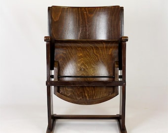 Vintage Cinema Chair TON (Thonet), 1940s Czech, Wooden Theatre Seat