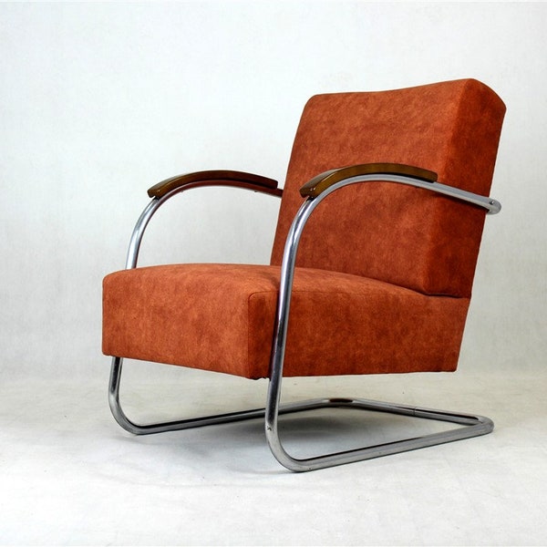 Fauteuil Bauhaus en Acier Tubulaire Chromé par Mücke Melder, 1930s