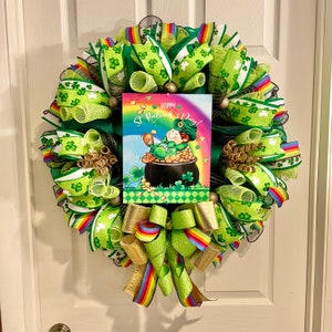 St Patricks Day Wreath, Leprechaun Wreath, Rainbow Wreath, St Patricks Rainbow Wreath, Wreath for St Patricks Day, Irish Decor