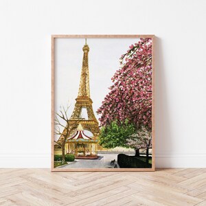 Watercolor Paris Eiffel Tower Print | Paris Travel Drawing Digital Download, Paris France Painting, Digital Art Printable, Parisian Wall Art