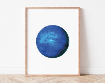 Watercolor Neptune Planet Printable | Space Theme Nursery Art, Digital Art, Planet Wall Decor,Home Decor,Watercolor Planets, Kids Room Decor