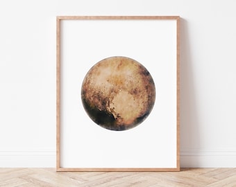 Watercolor Pluto Planet Printable | Space Theme Nursery Art, Digital Art, Planet Wall Decor, Home Decor,Watercolor Planets, Kids Room Decor
