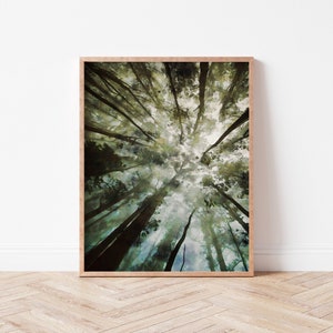 Digitales Aquarell Wald Printable | Natur Digitaldruck, Wald Druck, Landschaft Kunst, grüner Druck, neblige Bäume druckbare Wand Kunst Dekor