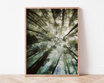 Forêt aquarelle numérique imprimable | Impression numérique de la nature, impression de forêt, art du paysage, impression verte, arbres brumeux imprimable Wall Art Decor