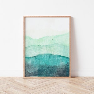 Digital Watercolor Abstract Landscape Printable | Green Wall Art Neutral Landscape Digital Download Art Print Watercolor Mountain Painting