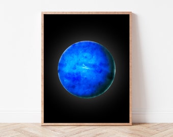 Watercolor Neptune Planet Printable | Black Background Space Theme Nursery Art, Digital Art, Planet Wall Decor, Home Watercolor Planets