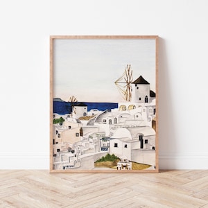 Watercolor Santorini Greece Print | Santorini Wall Art, Santorini Digital Painting, Greece Digital Download, Santorini Digital Printable Art
