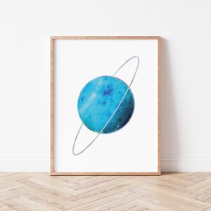 Watercolor Uranus Planet Printable | Space Theme Nursery Art, Digital Art, Planet Wall Decor, Home Decor,Watercolor Planets, Kids Room Decor