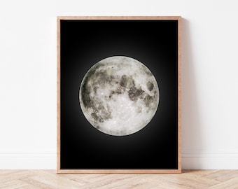 Watercolor Moon Planet Printable | Black Background Space Theme Nursery Art, Digital Art, Planet Wall Decor, Home Decor, Watercolor Planets