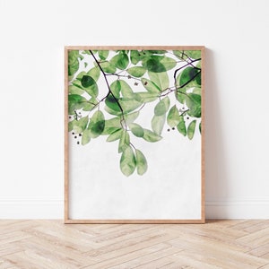 Digital Watercolor Leaves Printable Art | Botanical Plants Print, Green Art Print, Nature Digital Print, Watercolor Leaves, Digital Wall Art