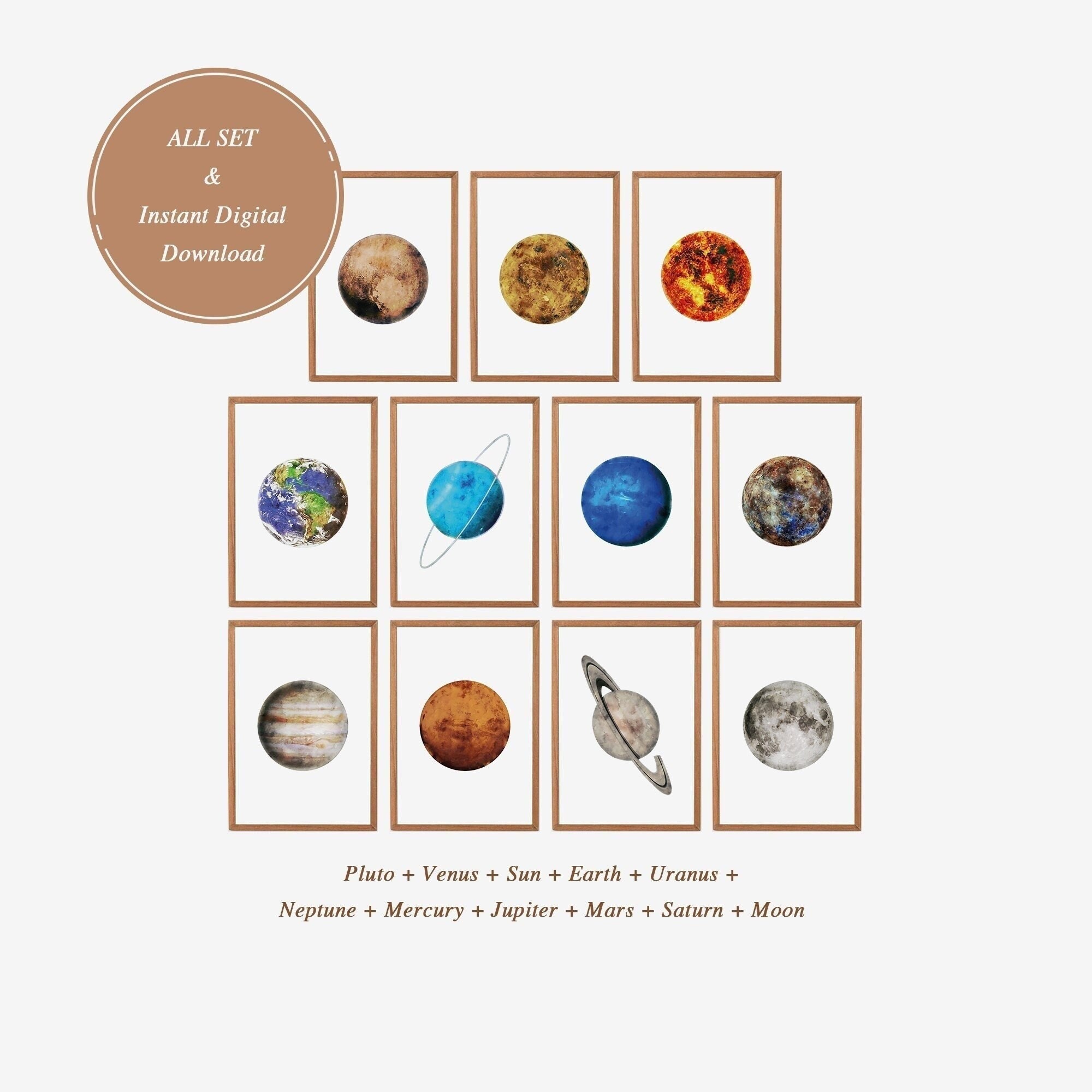 Digital Watercolor Solar System Set Printable Planets Wall - Etsy