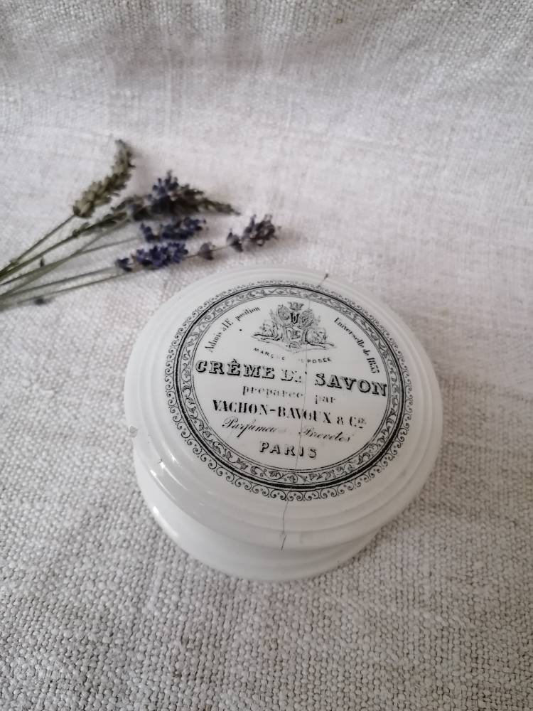 Ancienne Boîte à Crème de Savon en Faïence Creil et Montereau