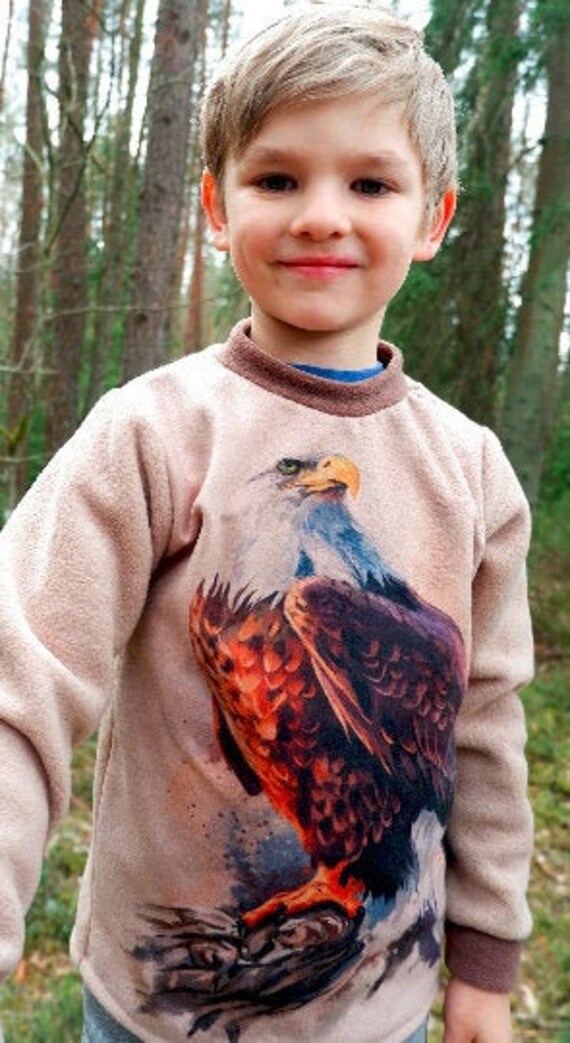 Eagle Sweatshirt for Kids Fleece Sweatshirt Animal Sweater Handmade Clothes