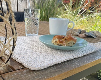 Square crocheted placemat, handmade table decoration in Hygge style, washable table mat, the highlight on your dining table