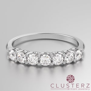2mm 7 Stone Shared Prong Moissanite Wedding Band, 925 Sterling Silver Seven Stone Band For Women