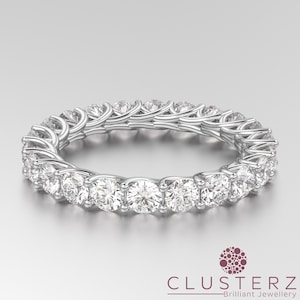 Stackable Cross Prongs Full Eternity Moissanite Wedding Band, Round Cut Bridal Anniversary Band For Women