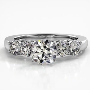 5 Stone Round Cut Moissanite Engagement Ring, 10K/14K Solid Gold Five Stone Anniversary Ring For Women