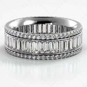 Baguette & Round Cut Moissanite Eternity Wedding Band, 925 Sterling Silver Full Eternity Ring For Women, Anniversary Proposal Band For Her