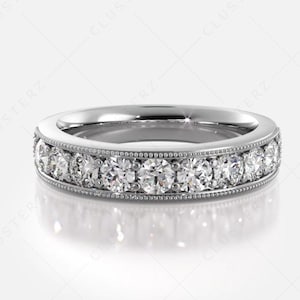 Stackable 9 Stone Moissanite Half Eternity Round Cut Anniversary Band, Bridal Matching Wedding Band, Stackable Nine Stone Ring For Women
