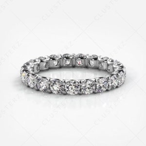 Round Cut Moissanite Full Eternity Wedding Band For Women, 925 Sterling Silver Eternity Ring For Her, Engagement Proposal Band Gift For Her