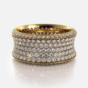 Brilliant 7 Row Round Cut Moissanite Eternity Ring, Wedding Band In 10k White / Yellow Gold or Sterling Silver