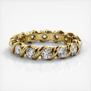 Round Cut Moissanite Eternity Ring, Wedding Band In 10k White / Yellow Gold or Sterling Silver