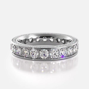 Brilliant Round Cut Moissanite Eternity Ring, Wedding Band In 10k White / Yellow Gold or Sterling Silver