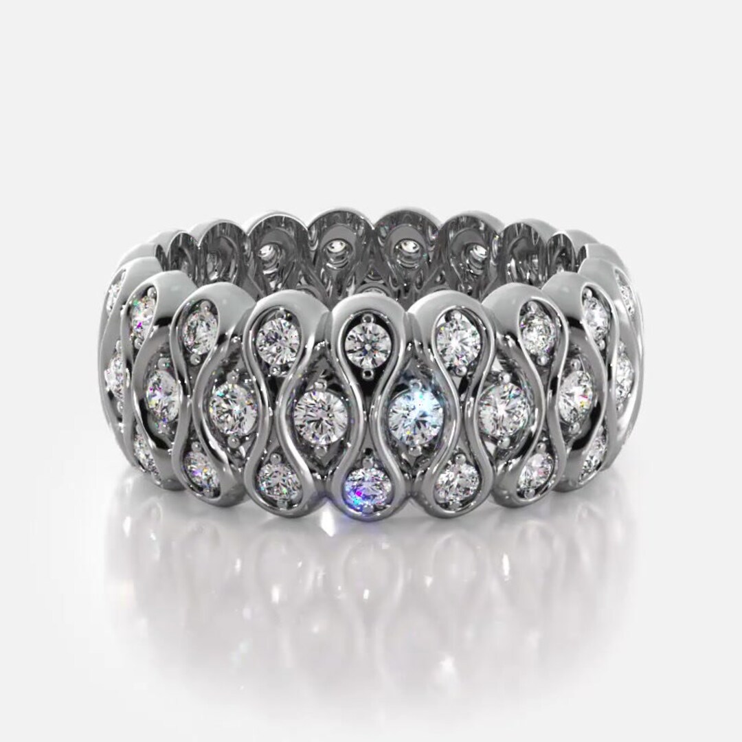 Round Cut Moissanite Eternity Ring, 10k White Gold Wedding Band - Etsy