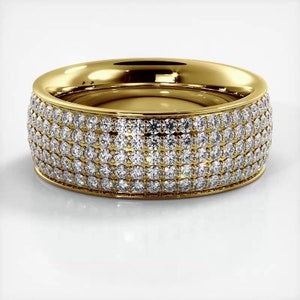 Five Row Round Cut Moissanite Eternity Ring, Wedding Band In 10k White / Yellow Gold or Sterling Silver