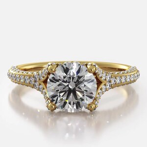 Round Cut Side Stone Moissanite Engagement Ring In 10K Solid White/Yellow Gold or Sterling Silver