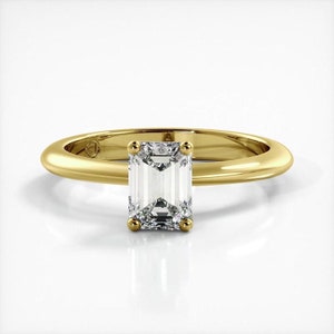 Emerald Cut Solitaire Moissanite Engagement Ring In 10K Solid White/Yellow Gold or Sterling Silver
