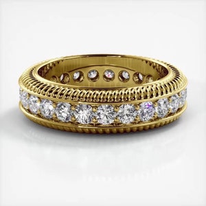 Round Cut Moissanite Eternity Ring, Wedding Band In 10k White / Yellow Gold or Sterling Silver