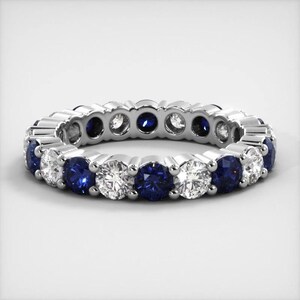 Round Cut Moissanite Eternity Ring, Wedding Band In 10k White / Yellow Gold or Sterling Silver