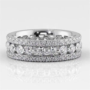 Anillo de eternidad de moissanita de corte redondo, alianza de boda en oro blanco/amarillo de 10 k o plata de ley