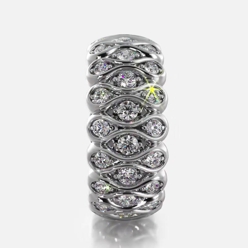 Round Cut Moissanite Eternity Ring, 10k White Gold Wedding Band - Etsy
