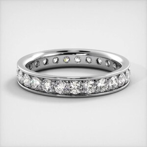 Single Row Round Cut Moissanite Eternity Ring, Wedding Band In 10k White / Yellow Gold or Sterling Silver