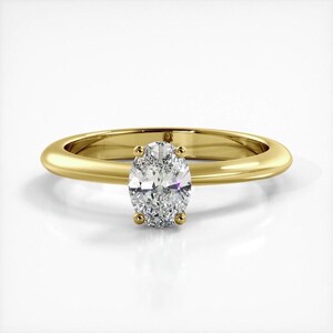 Anillo de compromiso de moissanita con solitario de talla ovalada en oro blanco macizo de 10 qt o plata de ley