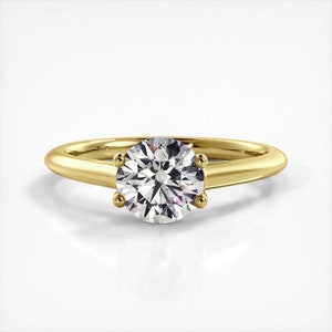 Round Cut Solitaire Moissanite Engagement Ring In 10K Solid White Gold or Sterling Silver