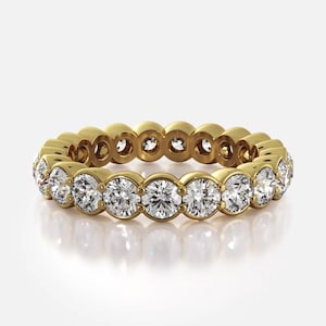 Round Cut Moissanite Eternity Ring, Wedding Band In 10k White / Yellow Gold or Sterling Silver