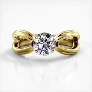 Round Cut Solitaire Moissanite Engagement Ring In 10K Solid White/Yellow Gold or Sterling Silver