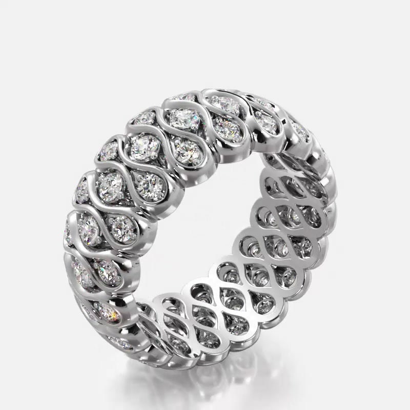 Round Cut Moissanite Eternity Ring, 10k White Gold Wedding Band - Etsy