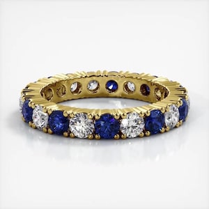 Round Cut Moissanite Eternity Ring, Wedding Band In 10k White / Yellow Gold or Sterling Silver