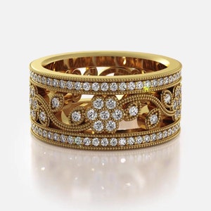 Round Cut Moissanite Eternity Ring, Wedding Band In 10k White / Yellow Gold or Sterling Silver