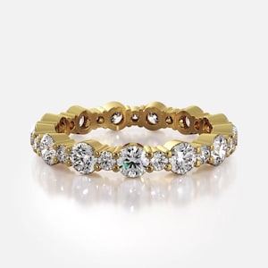 Round Cut Moissanite Eternity Ring, Wedding Band In 10k White / Yellow Gold or Sterling Silver