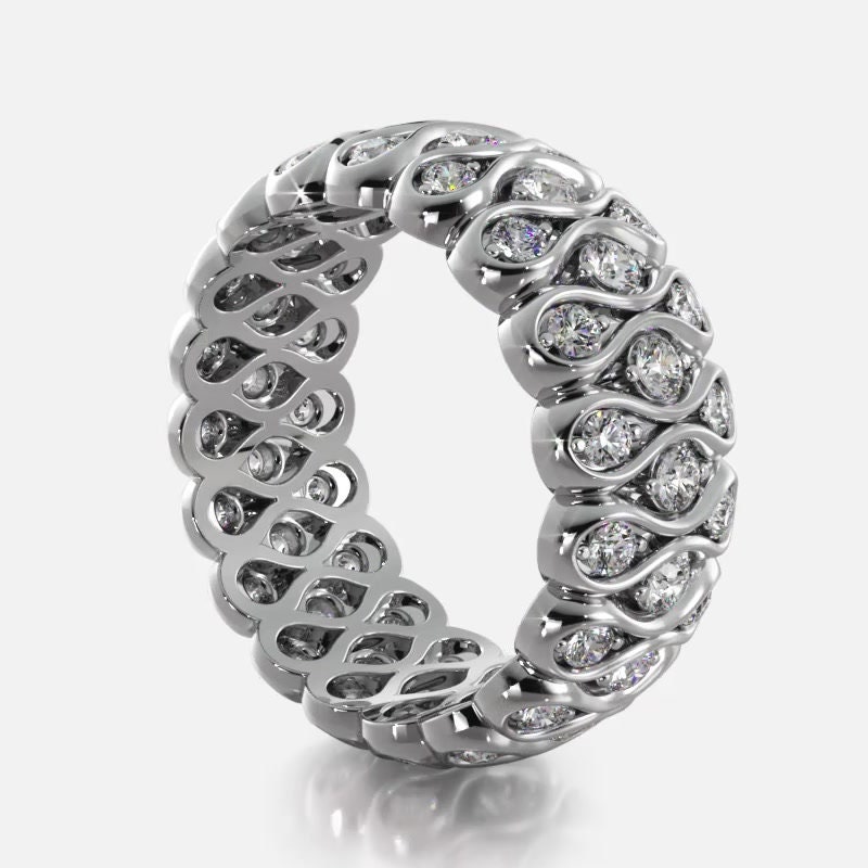 Round Cut Moissanite Eternity Ring, 10k White Gold Wedding Band - Etsy