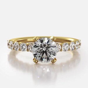 Anillo de compromiso de moissanita con piedra lateral de corte redondo en oro blanco/amarillo sólido de 10 K o plata esterlina