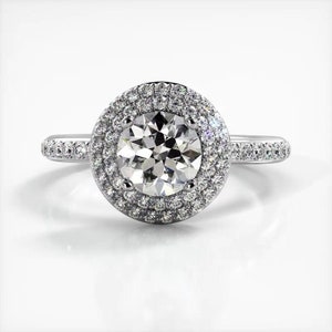 Round Cut Double Halo Moissanite Engagement Ring In 10K Solid White Gold or Sterling Silver