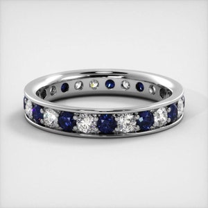 Single Row Round Cut Moissanite Eternity Ring, Wedding Band In 10k White / Yellow Gold or Sterling Silver