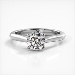 Round Cut Solitaire Moissanite Engagement Ring In 10K Solid White Gold or Sterling Silver